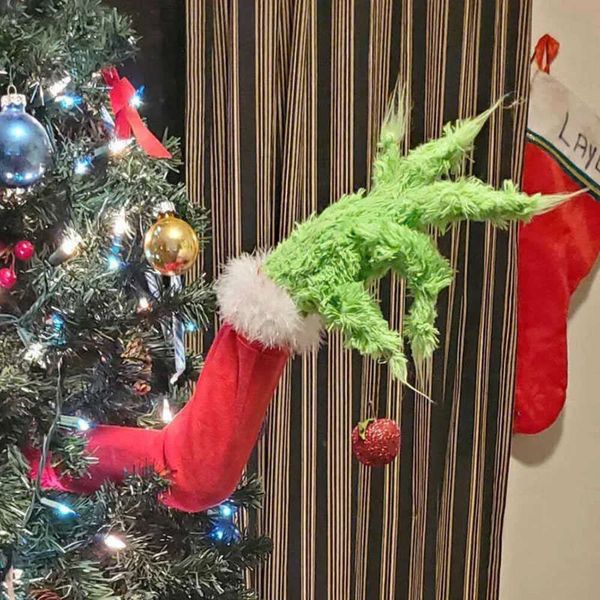 Décorations vertes bras Grinch année support d'ornement en fourrure l'arbre pour noël fête à domicile vente 2024