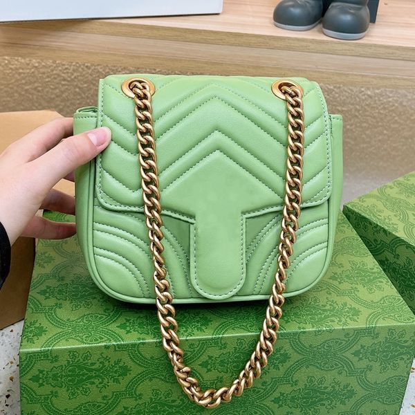 Bolsas de diseñador verde bolso de mano de cara clásica bolso cuadrado pequeño famosa marmont dorada de oro bolso flap billet de billetera con bolsa de polvo bolsos de silla D1