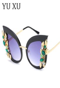 Green Diamond Crystal Cat Eye Lunettes de soleil Femmes Lunes de marque Designer Fashion Femme Stores Sunglasses UV400 H352329112