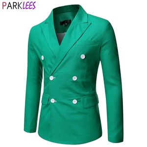 Groene Double Breasted Suit Jacket Mannen Merk Slim Fit Gekeerd Revers Mens Blazer Casual 6 Kleuren Bruiloft Formele Blazer Homme 210522