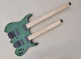 Groene dubbele nek headless elektrische gitaar 4 en 6 snaren met gewatteerde esdoorn fineer esdoorn fretboard 24 frets kunnen worden aangepast