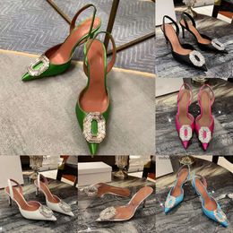 Chaussures habillées vertes Amina Muaddi Femmes Sandale Designer Cristal Strass Boucle Décoration Sandales 9cm Talon Haut Transparent PVC Bouts Pointus Chaussure Stiletto 11s