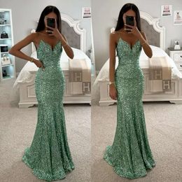 Groene jurk spaghetti mermaid prom mint pailletten formele avondjurken elegante backless feestjurken voor speciale ocns lange mantel de soiree es