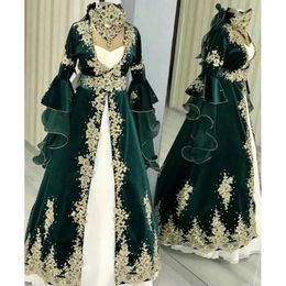 Robes vertes pour élégant kaftan turc 2024 soirée Femmes flare manches longues veet a-line robes de fête formelles arabe Dubaï Gelinlik Prom Special Ocn Wear Mal
