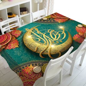 Green Eid Moubarak Ramadan Cresent Symbole Table Couvrette de tissus pour la fête Home Decor Islamic Muslim Rectangle Couverture carrée 240403