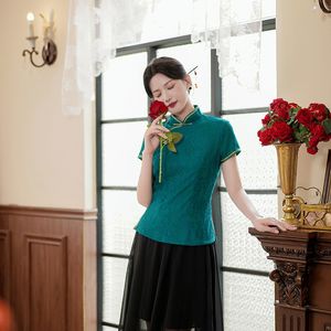 Green Elegant Tang Vêtements Chinois Style Top Femmes Sexy Lace Qipao Été Nouveaux costumes