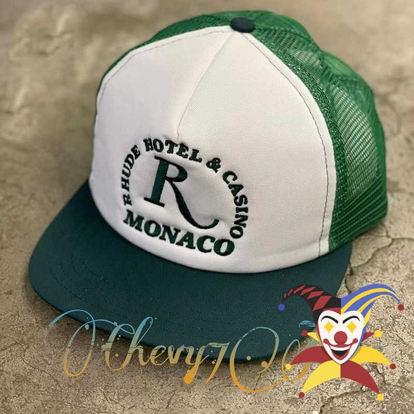 Gorra de béisbol Rhude de malla bordada verde para hombre y mujer, gorra de béisbol ajustable Rhude de la mejor calidad, etiquetas interiores