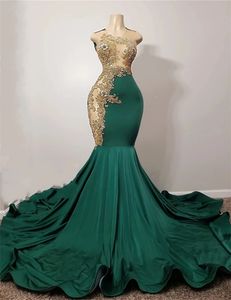 Robe de bal africaine sirène verte émeraude pour fille noire, jupe dorée avec des appliques de diamant et de cristal, robe formelle de soirée