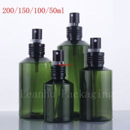 Groene lege cosmetische plastic containers met zwarte aluminium mist spray, hervulbare parfumfles verpakking lotion crème pumpshipping