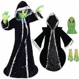 Green et Alien Lord Costume Cosplay for Children Evil Witch Horrch Scary Mask Suit Halloween Costume For Kids 240426