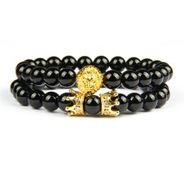 Green Eye Wolf Sieraden Leeuw Armbanden Hele 5 Sets 8mm Stenen Kralen Baseball Kroon Rvs Voetbal Armband voor Love296u