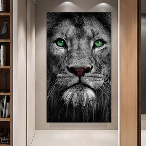 Green Eyed Lions africains Black blanc animaux sauvages Affiches Impression d'art mural Art suspendu photo salon bureau décor