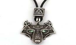 Colgante de lobo con ojos verdes para hombre, Vegvisir Valknut, cuentas de runas, joyería vikinga, amuleto pagano, talismán Drop119068729926264