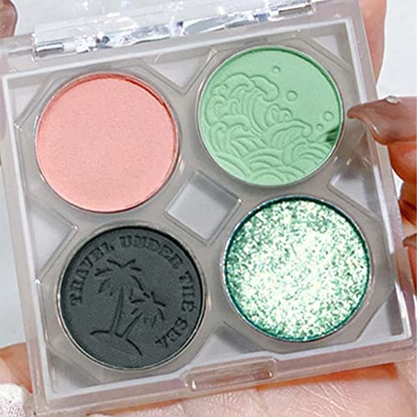 Paleta de sombras de ojos verdes Sombra de ojos de brillo de lujo Mavia de ojos 4 colores Rosa azul marrón sombra de ojos gris paletas brillantes brillo brillante maquillaje impermeable