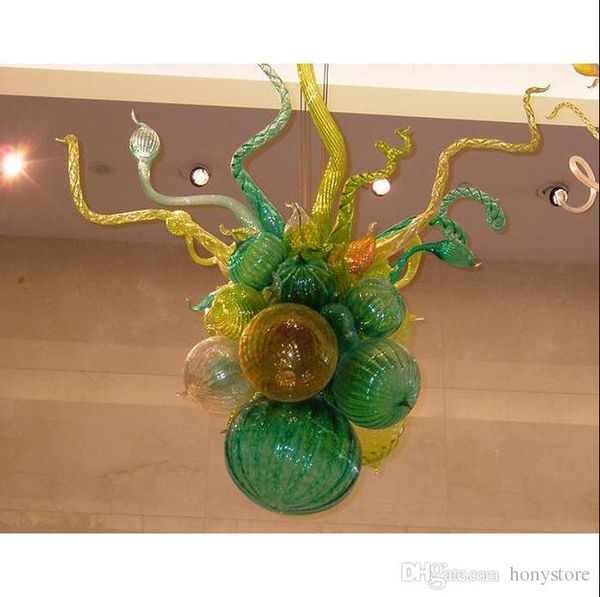 Forma de flor verde Murano Bolas de vidrio Lámpara de araña 100% Hecho a mano para Party Lobby Cocina de techo Decoración