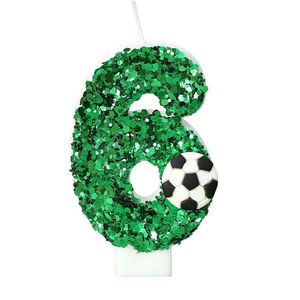 Green Football Birthdle Candle Gâteau Sparkling Digital Candle Cake Decoration avec Sequins Anniversary Celebration Party Supplies