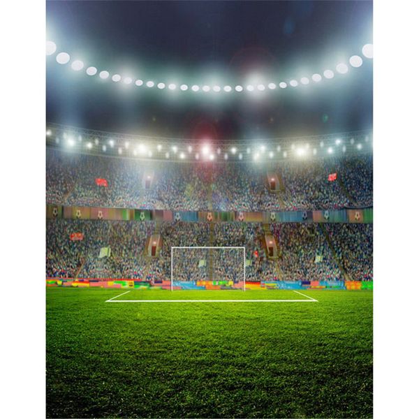 Fondo de fotografía de campo de fútbol verde, accesorios de estudio de vinilo, luces nocturnas, fondo fotográfico de estadio deportivo para niños y niños