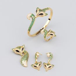 Green Fox Bangle armband voor vrouwen Men Ketting Set 18K Gold Diamond Luxe Designer Sieraden Hoogwaardige Modefeest Kerstcadeaus Bebrouwen Birthday Earrings