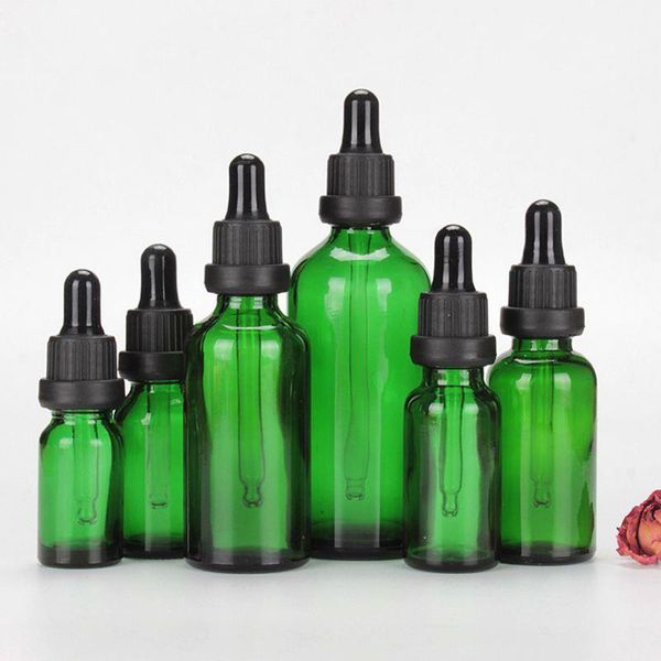 Bouteilles de pipettes de réactif liquide en verre vert compte-gouttes pour les yeux aromathérapie 5 ml-100 ml huiles essentielles bouteilles de parfum en gros gratuit DHL Abacv