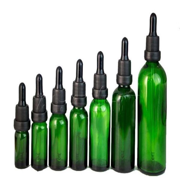Botellas de pipeta de reactivo líquido de vidrio verde Cuentagotas para ojos Aromaterapia 5 ml-100 ml Aceites esenciales Botellas de perfumes al por mayor gratis DHL Perik