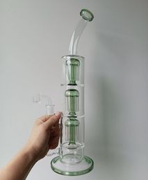 Narguilés de bang d'eau en verre vert de 16 pouces avec bras triple arbre Perc Recycler huile Dab Rigs Pipes à fumer