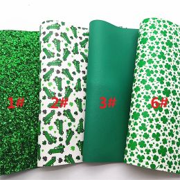 Green Glitter Leather Sheest Shamrocks Imprimé en cuir synthétique lisse en cuir en cuir litchi pour artisanat de bricolage 8,2 "x11,4" SJ451