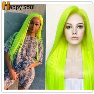 Groen gluess synthetisch haar 13x2.5 kanten voorpruik voor meisje vrouwen hoge temperatuur vezels natuurlijke haarlijn cosplay haarstukje modegirlhair pruiken winderig