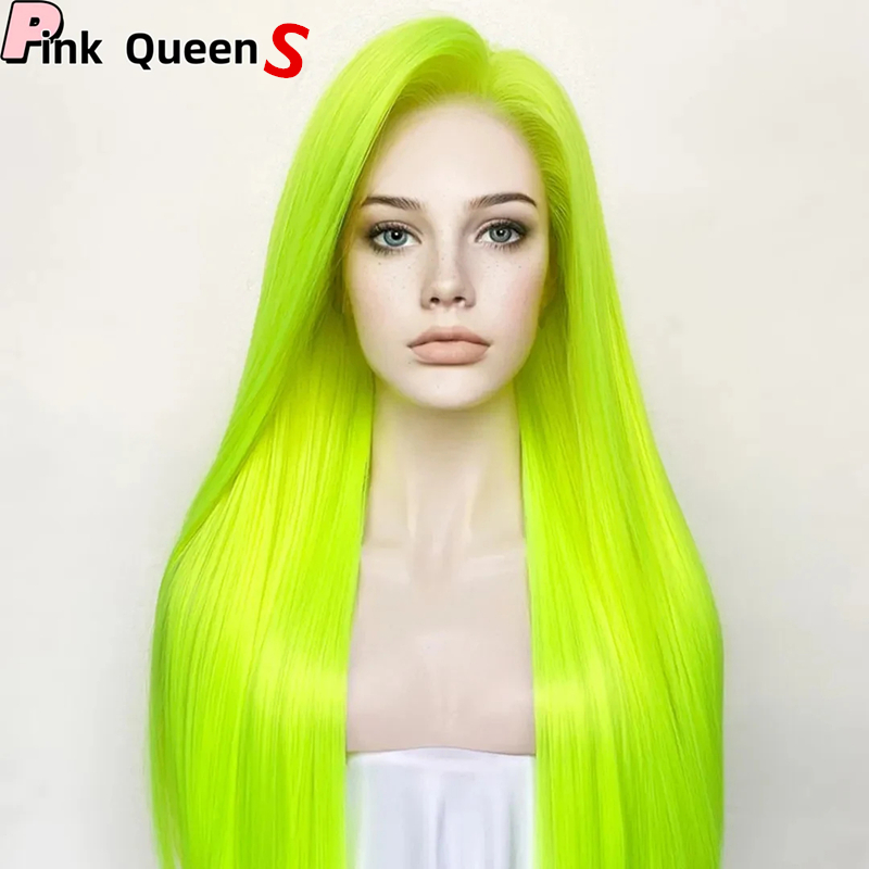Grönt gluelöst syntetiskt hår 13x2.5 Spetsfront peruk för tjejkvinnor Högtemperatur Fiber Naturhår Cosplay Hairpiece Fashiongirlhair Wigs Windy