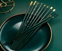 Green Gold huishouden Japanse mode niet -slip hightemperature legering chopsticks familie één paar eetstokje per persona043517971