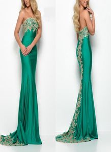 Groene gouden kant strapless jurken avondkleding 2022 trompet zeemeermin prom jurk avondje elegante formele jurk speciale gelegenheid dames7172396