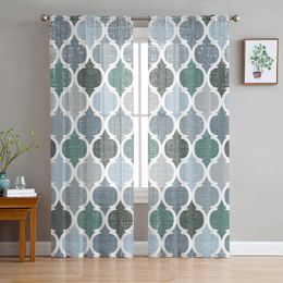 Verde gris geométrico marroquí retro gasa cortinas transparentes sala de estar ventana tul cortina cocina dormitorio cortinas decoración del hogar 231227