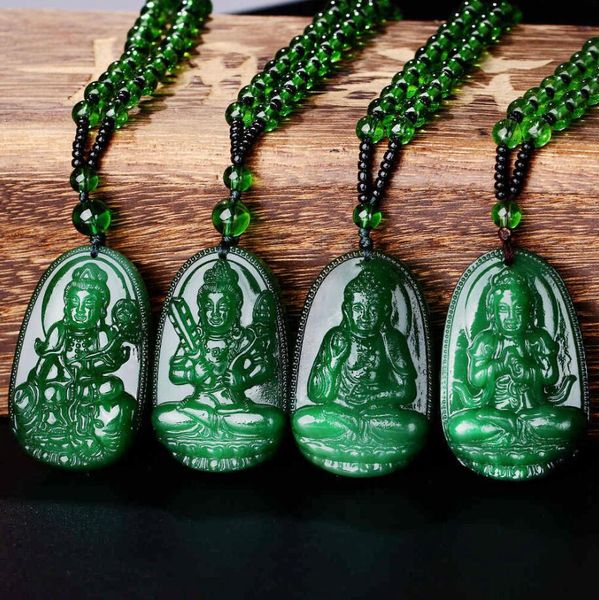 Vert Guanyin Pendentif Collier Style Chinois Bouddhiste Ornement Maitreya Bouddha Amulette Femmes Hommes Chandail Pendentifs Hindouisme