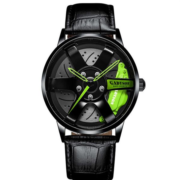 Reloj de cuarzo con manecillas verdes, diseño único, estilo de rueda de 40MM de diámetro, relojes para hombre, locomotora para estudiantes, relojes de pulsera creativos 2341