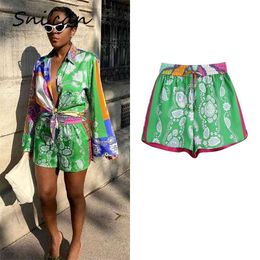 Vert Hawaii Holidy Shorts Za Femmes Taille Élastique Tirer Chaîne Casual s Pontalon Femme D'été De Mode Dames Bas 210719