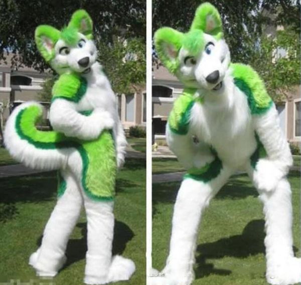 Disfraz de mascota Husky verde, disfraz de felpa de tamaño adulto, disfraz de fantasía de dibujos animados para fiesta de Halloween y evento