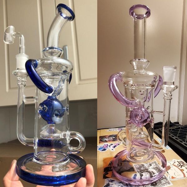 Green Inner Perc Fab Egg Hookahs Bongs Bubbler Pipes Bong en verre épais avec 14.4mm Bowl Piece Recycler Oil Rig Purple Water Pipe Dab Rigs