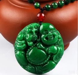 Pendentif bouddha vert émeraude en fer vert, santé Dragon, homme et femme, Yang vert Maitreya, chaîne de pull, pendentif de voiture