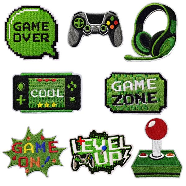 Patchs thermocollants verts pour jeu vidéo, patch de réparation pixélisé brodé pour vêtements d'enfants, t-shirt, chapeau, sac à dos, accessoires artisanaux DIY