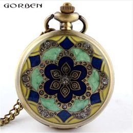 Green Jade Crystal Quartz Big Pocket Watch Cabecillo de la cadena colgante para hombres P52351W