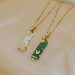 Collier en titane et acier avec nœud en jade vert pour femme, chaîne de clavicule en bambou riche, style ethnique simple, bijoux 217k