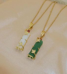 Groene jade knoop titanium stalen ketting vrouwelijke mode rijke bamboe sleutelbeen ketting eenvoudige etnische stijl sieraden3520416