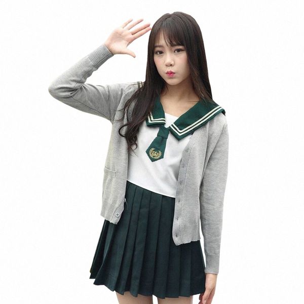 Uniforme scolaire japonais vert pour filles, costume de marin Anime COS, couronne brodée, vêtements d'étudiants de la marine JK pour filles-XXL V3K6 #