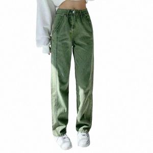 Jeans verdes Mujeres Fi High Street Denim Pantalones Casual Pantalones anchos rectos Vintage Streetwear Plus Tamaño Bottoms Ropa H4Y0 #