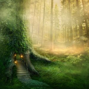 Groene Jungle Forest Backdrop Scenic Tree Root Hole Children Fairy Tale Fotografie Achtergronden Kinderen Cartoon Foto Achtergronden Studio Wallpaper