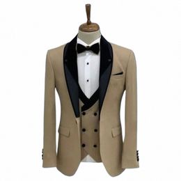 Vert / Kaki Hommes 3 Pièces Ensemble Costumes Groom Formel Mariage Tuxedos Blazer Coupe Classique Groomsmens Porter Prom Dr Veste + Gilet + Pantalon D3Dr #