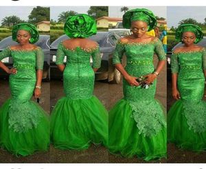 Vestidos de noche árabe de encaje verde Bellanaija Media manga 2019 Nuevos estilos nigerianos Fashion African Fashion Off Shoulder Mermaid tradicional1298916