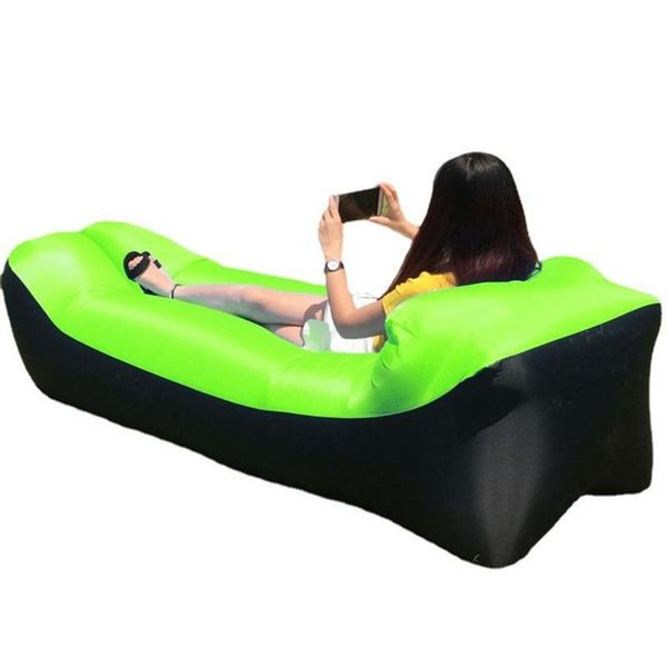 Sofá inflable verde perezoso, sofá cama portátil para exteriores, playa, cama inflable plegable para acampar, saco de dormir, cama de aire 238C