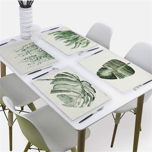 Decoración de hojas verdes Esteras de mesa Servilleta de tela Boda 4332 cm Servilletas de mesa Hoja de plátano Lino Estampado Servilleta Servilleta de mesa para el hogar T200618