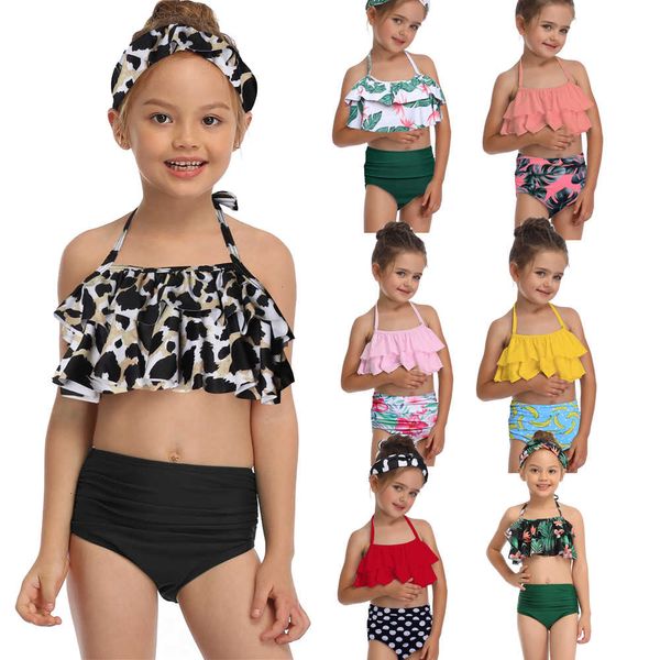 Ensembles de bikini imprimé feuille verte pour les tout-petits filles et 2021 enfants maillots de bain enfants maillots de bain 2-14 ans