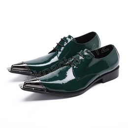 Chaussures habillées en cuir vert hommes Style italien bout pointu hommes chaussures à lacets chaussures de fête et de mariage hommes